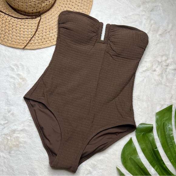 DKNY Bandeau Shirred One-Piece Brown Swimsuit NWOT - Picture 5 of 11